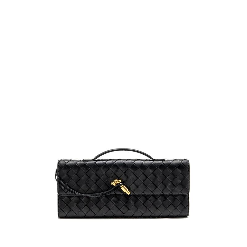 Bottega Veneta Andiamo Clutch Intrecciato Calfskin Black GHW