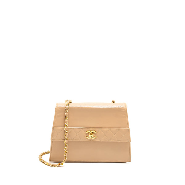 Chanel Vintage Trapezoid Shoulder Bag Quilted Lambskin Beige GHW