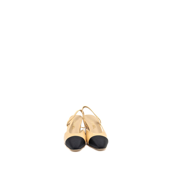 Chanel Size 37 Slingbacks shoes goatskin/Grosgrain Black/Beige