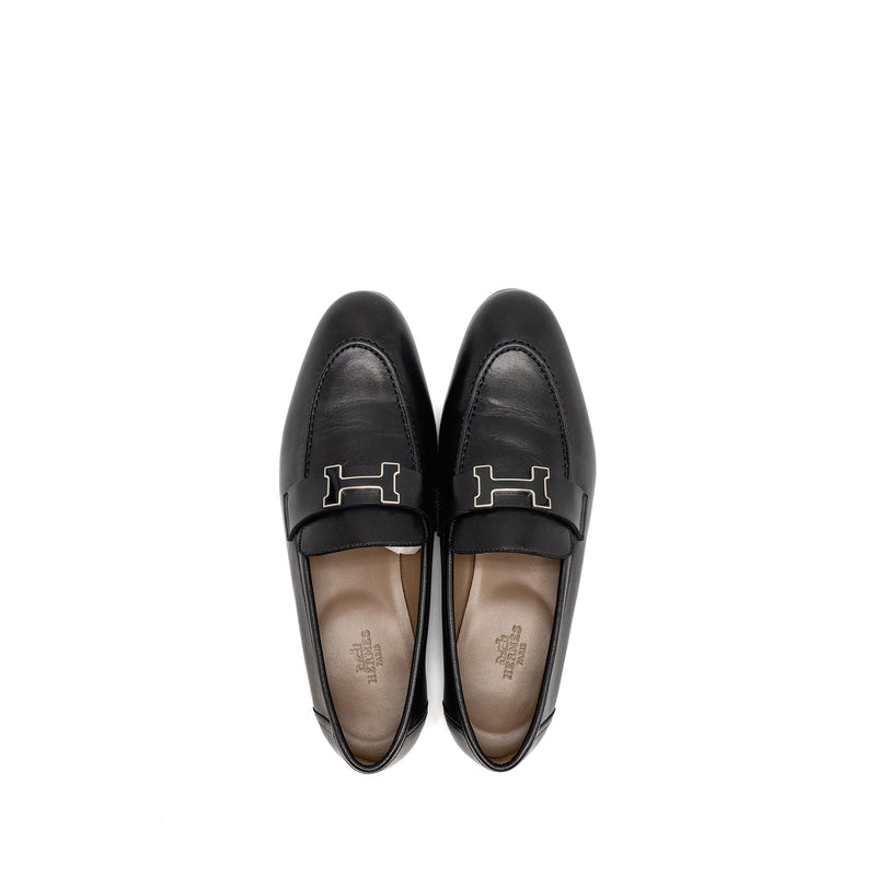 Hermes Size 38 Paris Loafer Leather Black with Enamel Hardware