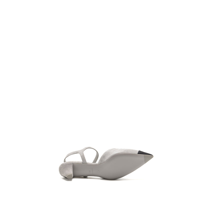 Chanel Size 37 Slingbacks shoes suede kidskin/grosgrain Black/light grey GHW