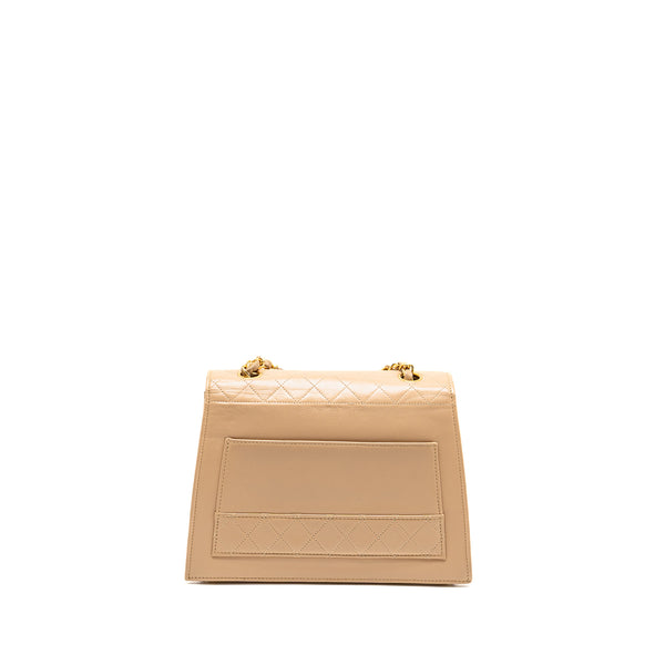 Chanel Vintage Trapezoid Shoulder Bag Quilted Lambskin Beige GHW