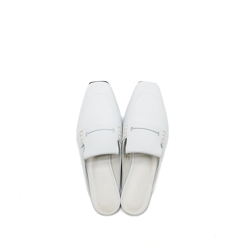 Hermes Size 35 Eloge Mules Chèvre Liegee Blanc