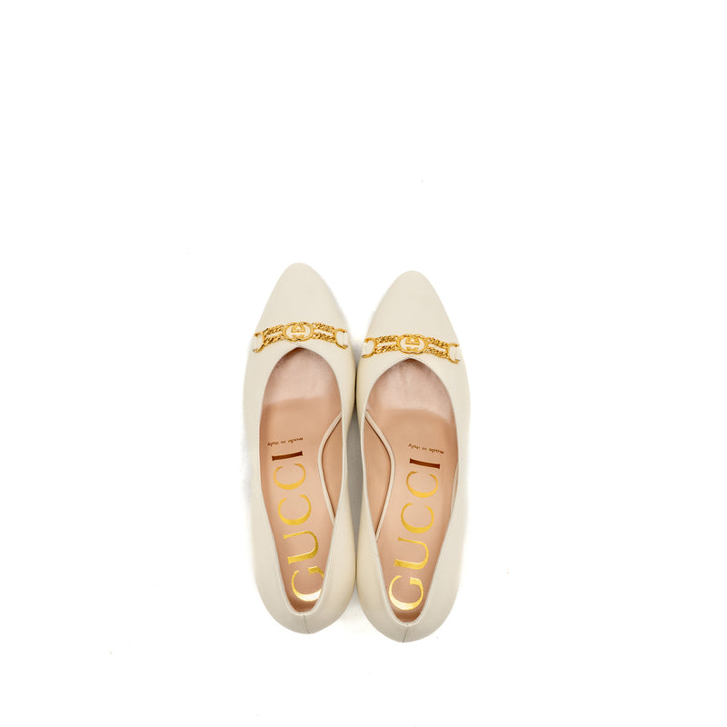 Gucci Size 35 Interlocking G Horsebit Detailed Pumps Leather White GHW