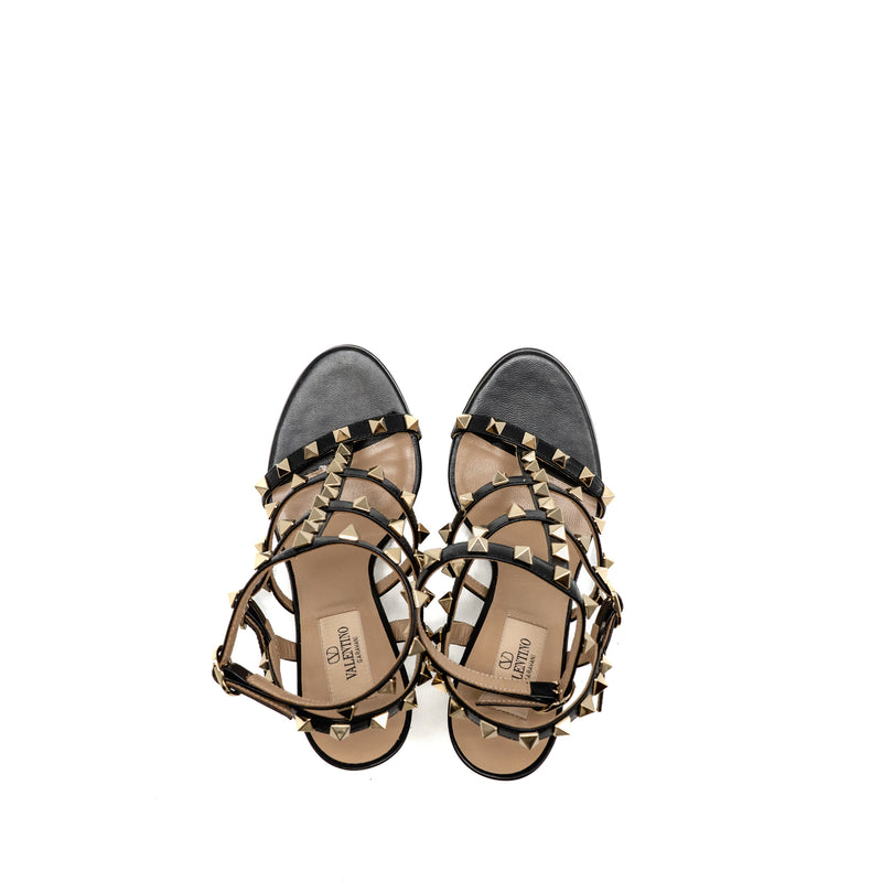 Valentino Size 36 Rockstud Sandal 10cm Heel Calfskin Black LGHW