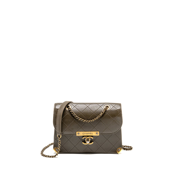 Chanel Quilted Messenger Flap Bag Lambskin Olive Green Multicolour Hardware