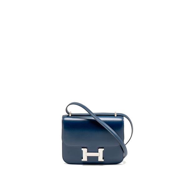 Hermes Mini Constance box leather blue de peruses SHW stamp D