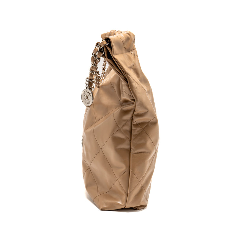 Chanel Large 22 Bag Shiny Calfskin Dark Beige SHW (microchip)