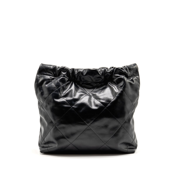 Chanel Small 22 Bag White Letter Shiny Calfskin Black GHW (Microchip)