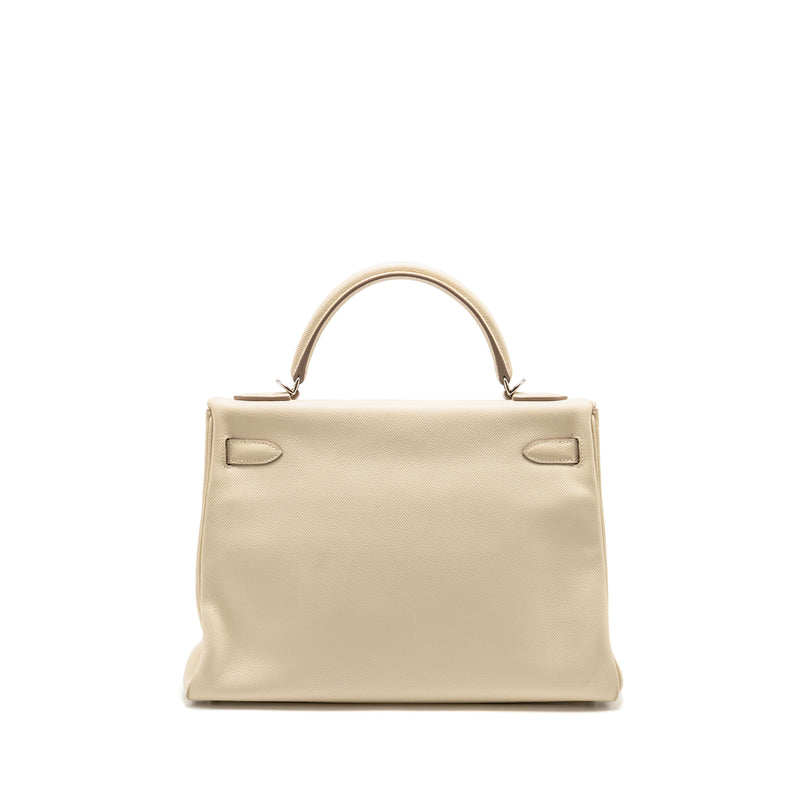Hermes Kelly 32 Epsom Retourne Craie SHW Stamp Square R