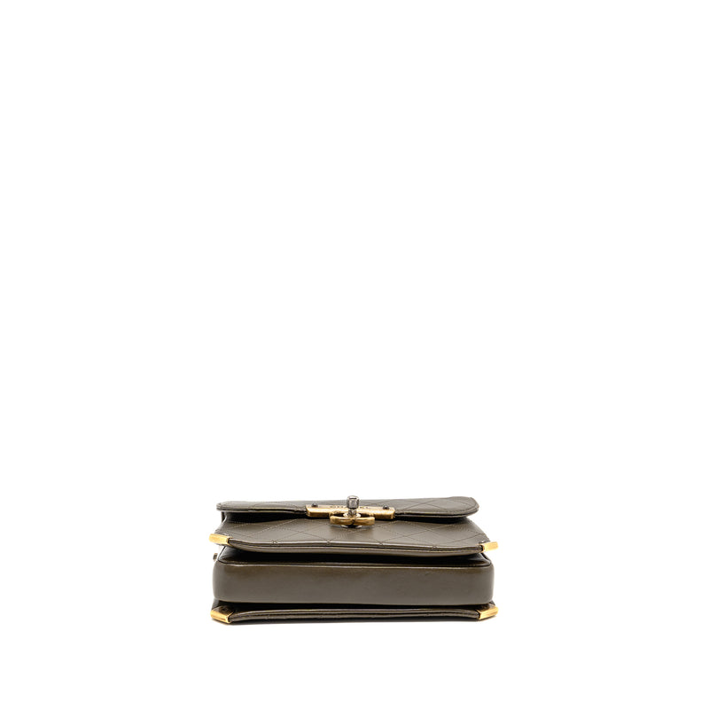 Chanel Quilted Messenger Flap Bag Lambskin Olive Green Multicolour Hardware