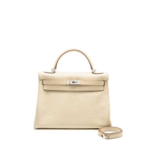 Hermes Kelly 32 Epsom Retourne Craie SHW Stamp Square R