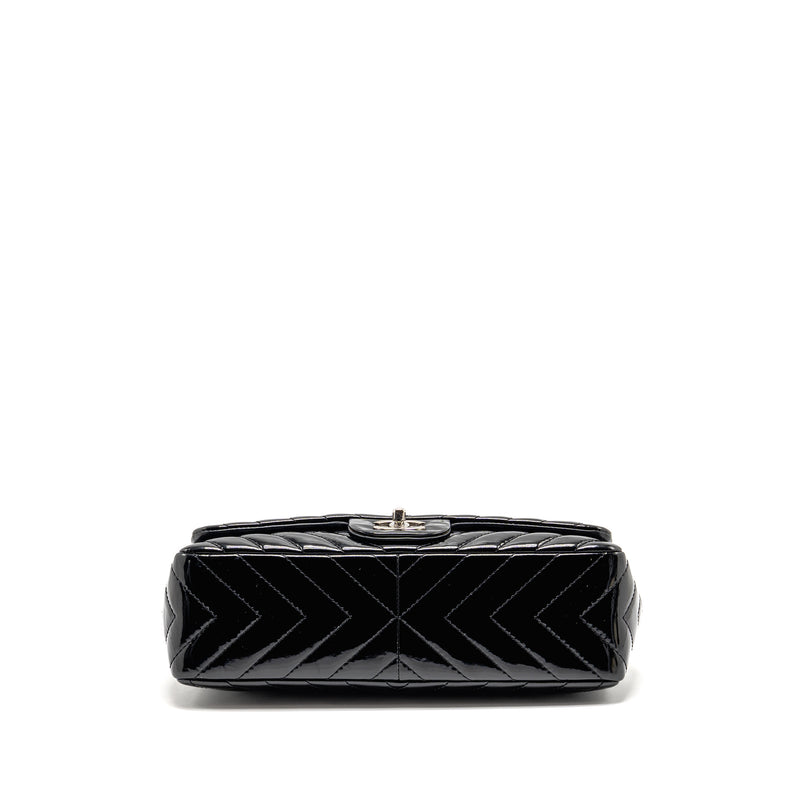 Chanel chevron jumbo single flap bag patent black SHW
