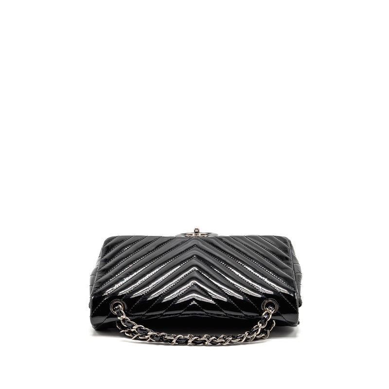 Chanel chevron jumbo single flap bag patent black SHW
