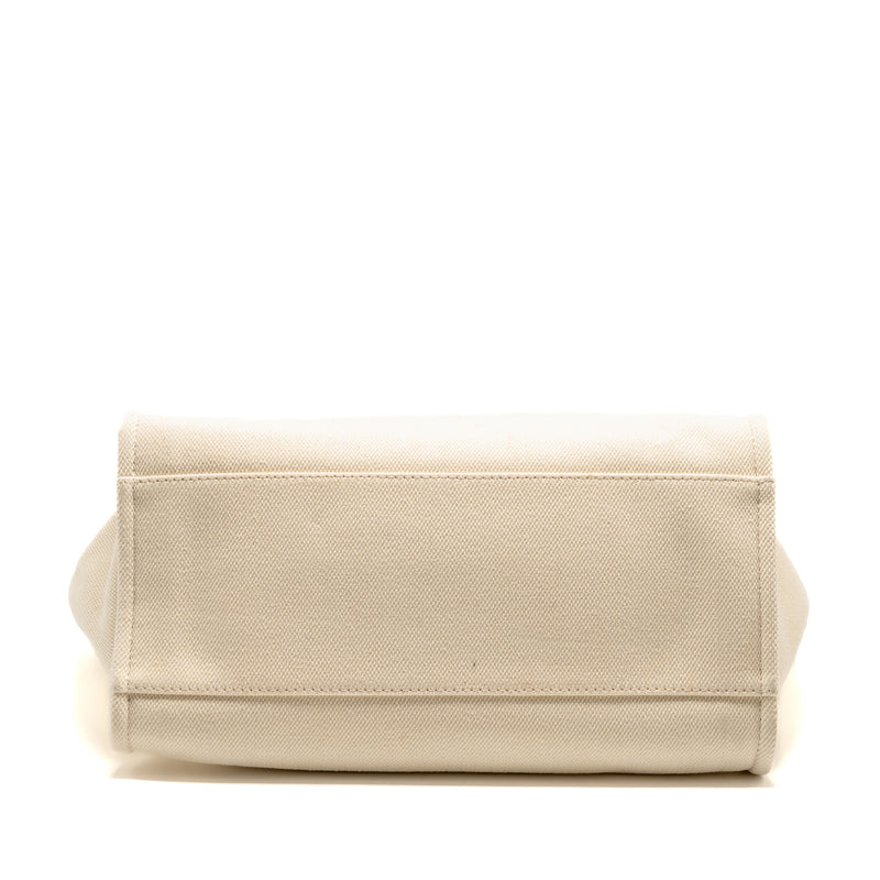 Chanel Deauville Tote Bag with Pearl Logo Fabric/Leather Creamy White/Beige LGHW