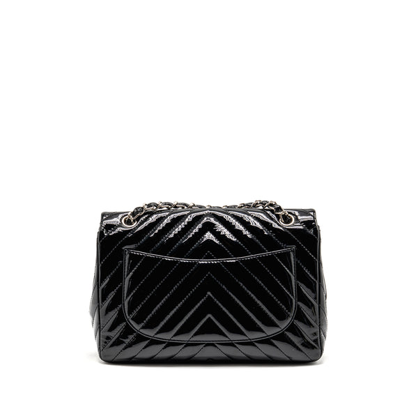 Chanel chevron jumbo single flap bag patent black SHW