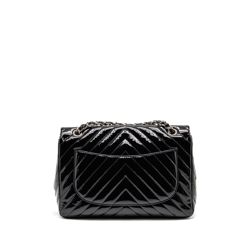 Chanel chevron jumbo single flap bag patent black SHW