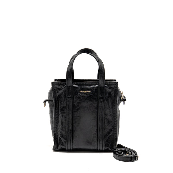 Balenciaga Bazar Mini Shopper/Tote Bag Crackled Calfskin Black SHW