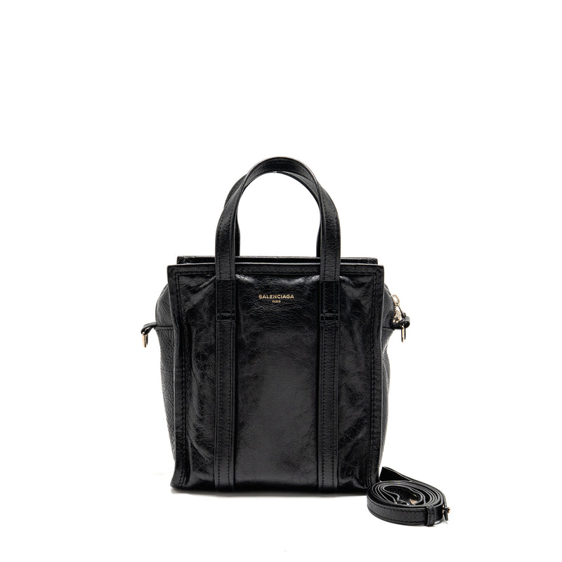 Balenciaga Bazar Mini Shopper/Tote Bag Crackled Calfskin Black SHW