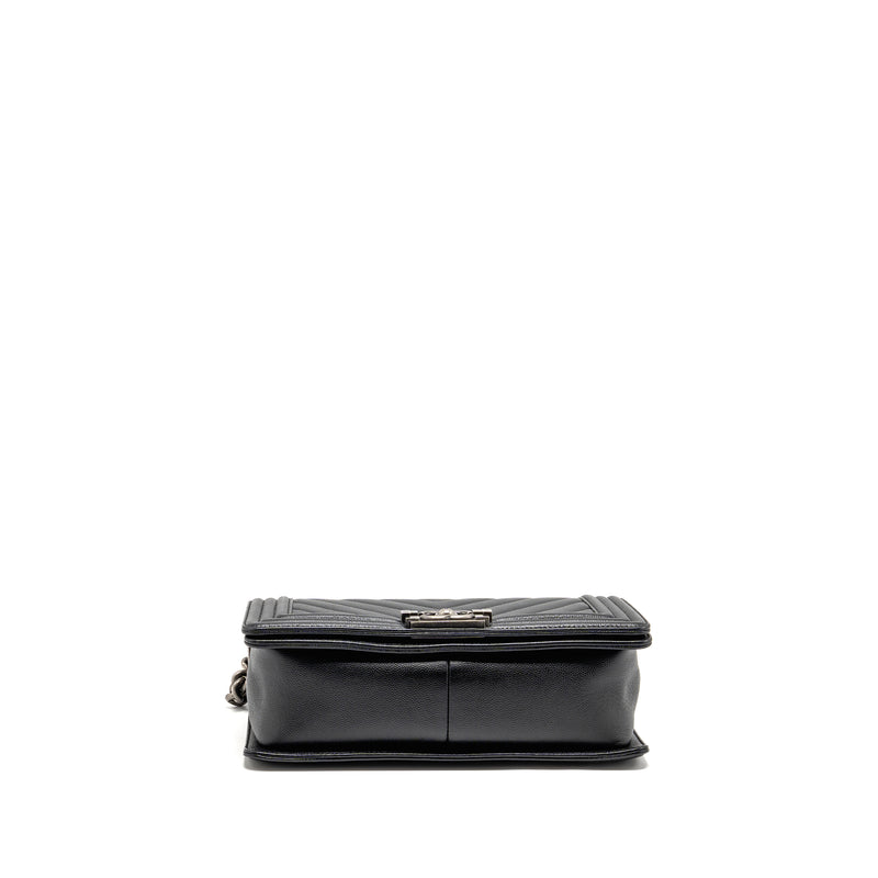 Chanel Medium Boy Bag Chevron Caviar Black Ruthenium Silver Hardware