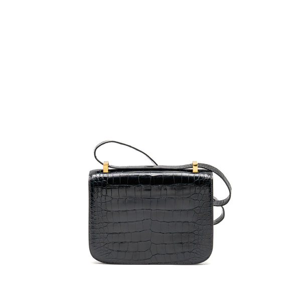 Hermes vintage Constance 24 shiny alligator dark blue GHW stamp circle Y