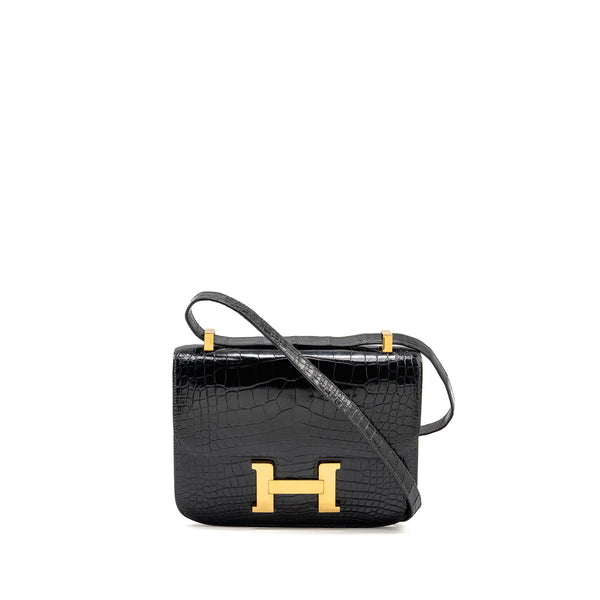 Hermes vintage Constance 24 shiny alligator dark blue GHW stamp circle Y