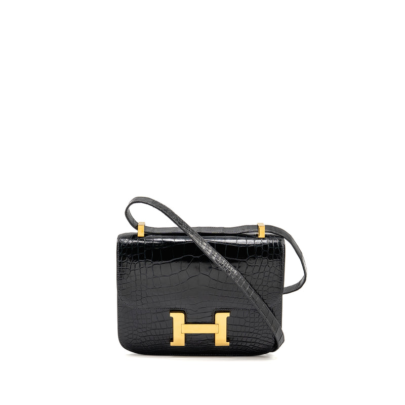 Hermes vintage Constance 24 shiny alligator dark blue GHW stamp circle Y
