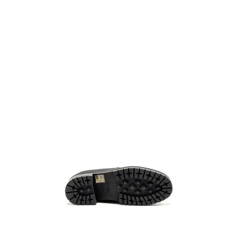 Hermes Size 37 Mocassins Hitch Loafer Glazed Calfskin Black