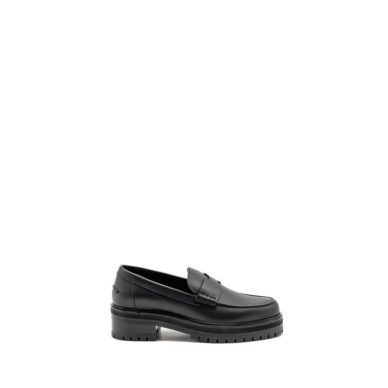 Hermes Size 37 Mocassins Hitch Loafer Glazed Calfskin Black
