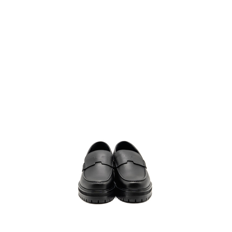 Hermes Size 37 Mocassins Hitch Loafer Glazed Calfskin Black