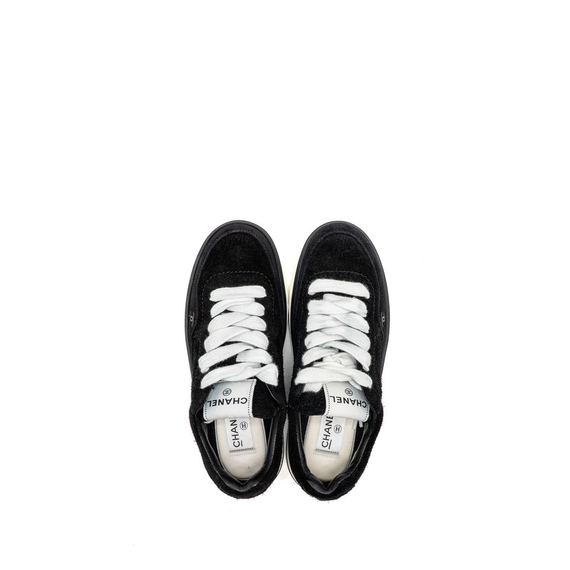 Chanel Size 37.5 23B CC Logo Sneakers Suede Calfskin Black