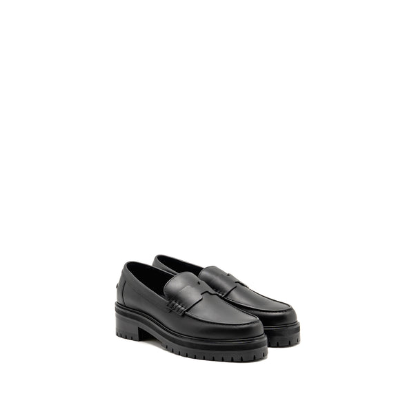 Hermes Size 37 Mocassins Hitch Loafer Glazed Calfskin Black