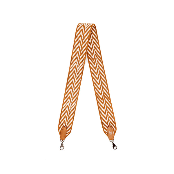 Hermes 90cm Sangle Zigzag Shoulder Strap 50mm Width Canvas/Swift Gold/ Blanc SHW Stamp D