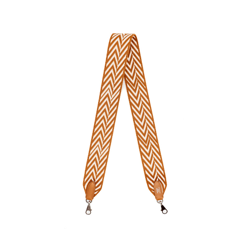 Hermes 90cm Sangle Zigzag Shoulder Strap 50mm Width Canvas/Swift Gold/ Blanc SHW Stamp D