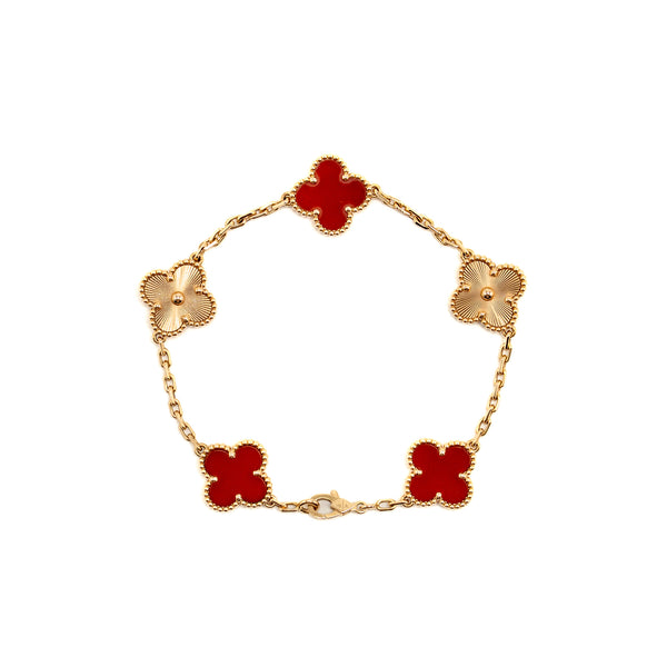 Van Cleef and Arpels vintage Alhambra 5 motif bracelet 18K rose gold / carnelian
