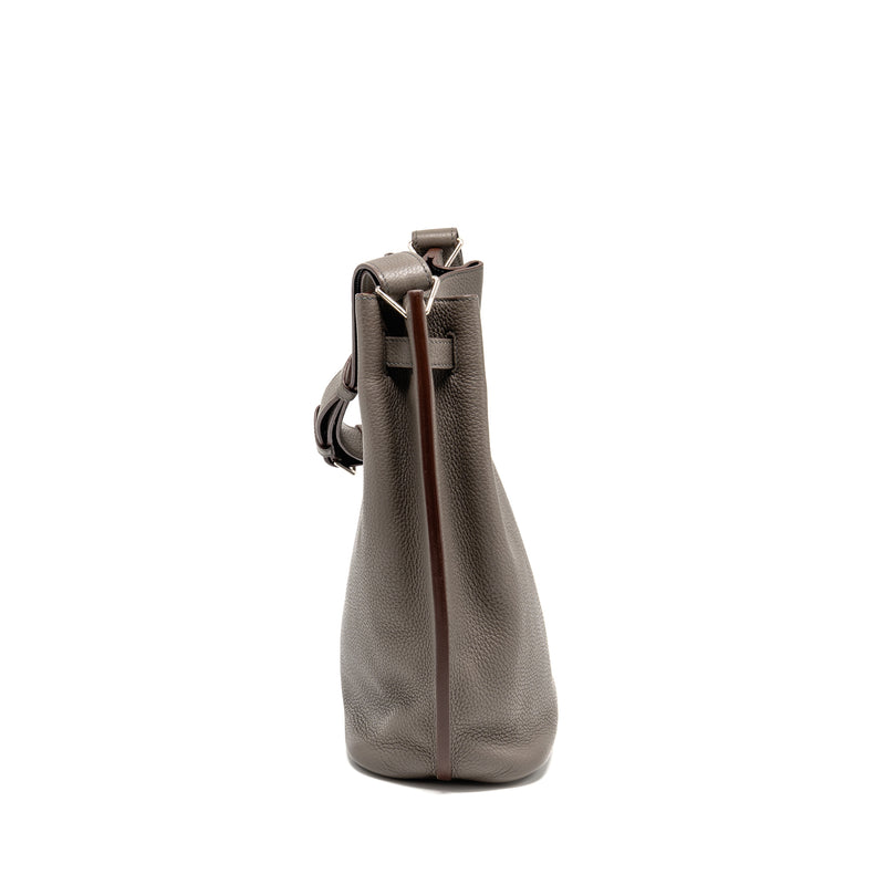 Hermes So Kelly 22 Clemence gris etain SHW stamp square O