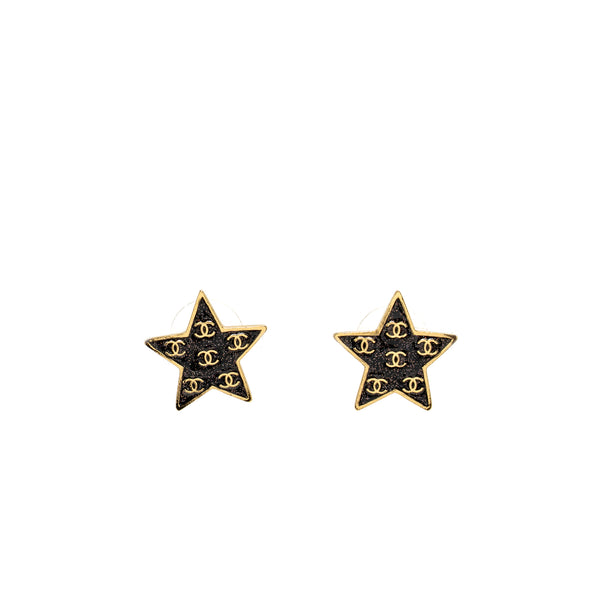 Chanel CC Star Stud Earrings Glitter Multicolour Gold Tone