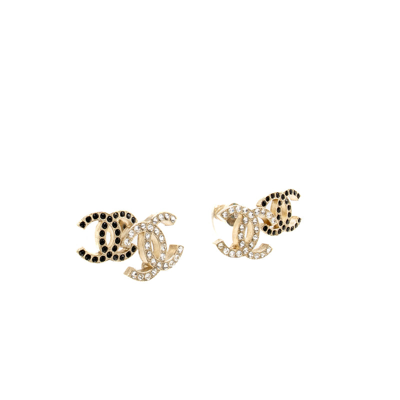 Chanel Double CC Earrings Crystal Light Gold Tone