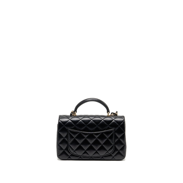 Chanel Top Handle Mini Rectangular Flap Bag Lambskin Black LGHW (microchip)