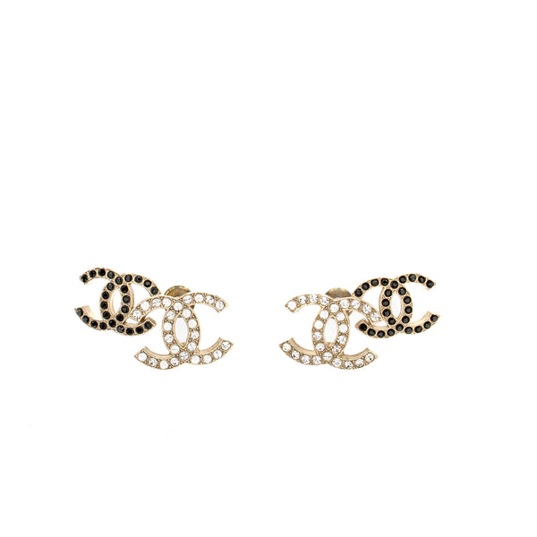 Chanel Double CC Earrings Crystal Light Gold Tone