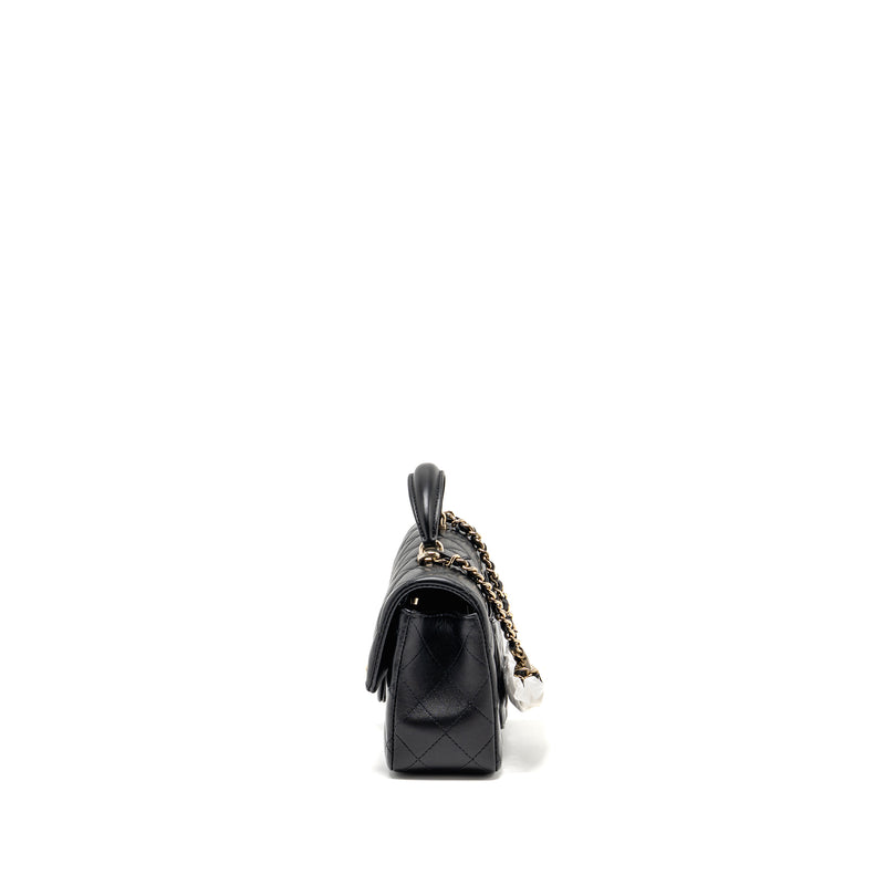Chanel Top Handle Mini Rectangular Flap Bag Lambskin Black LGHW (microchip)