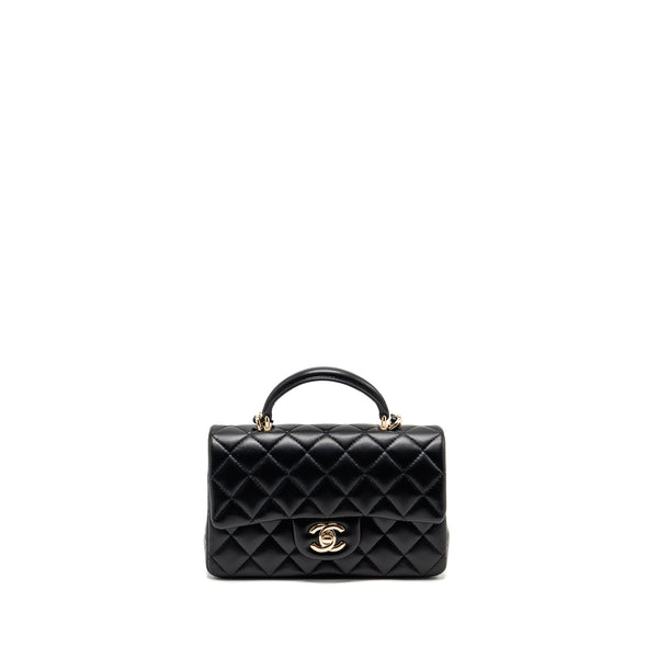 Chanel Top Handle Mini Rectangular Flap Bag Lambskin Black LGHW (microchip)