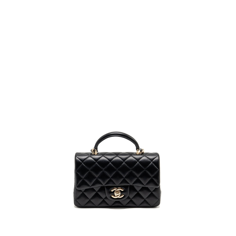 Chanel Top Handle Mini Rectangular Flap Bag Lambskin Black LGHW (microchip)