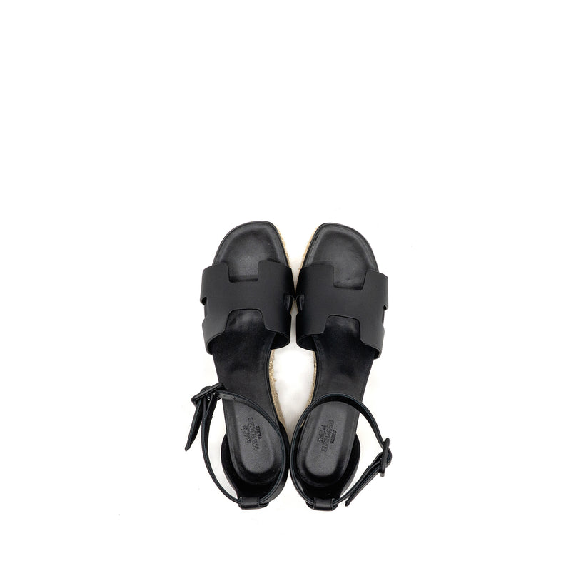 Hermes Size 38 Elda Espadrille Calfskin Black