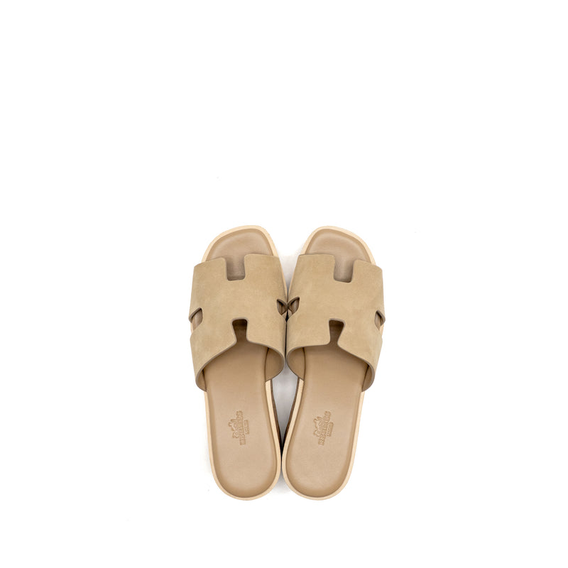 Hermes Size 37 EZE 30 Sandal Suede Goatskin Beige Camel