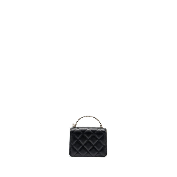 Chanel 22S coco lettering MINI flap bag with enamel top handle caviar black SHW