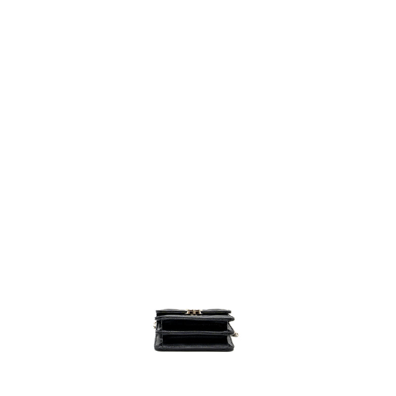 Chanel 22S coco lettering MINI flap bag with enamel top handle caviar black SHW