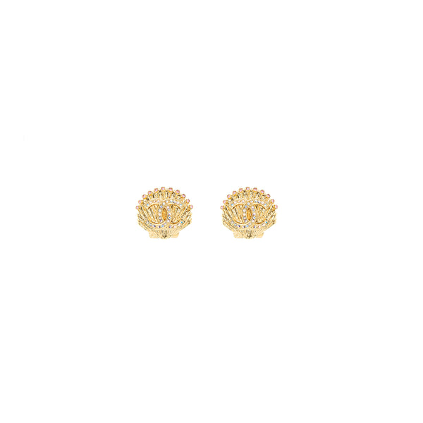 Chanel cc logo/Shell Earring Multicolour Crystal Gold Tone