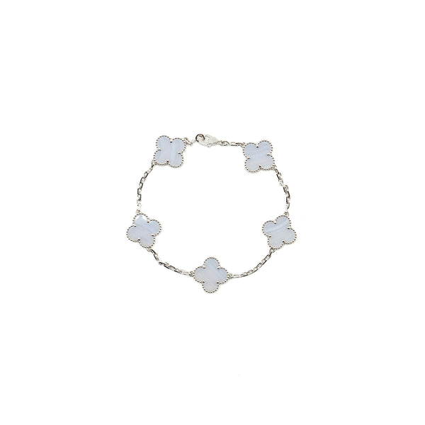 Van Cleef & Arpels Vintage Alhambra Bracelet 5 Motif White Gold, Chalcedony