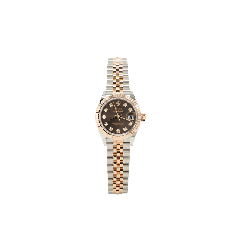 Rolex 28mm Lady-Datejust Oystersteel / Everose Gold Chocolate Diamond-Set Dial Jubilee Bracelet Model: M279171-0011